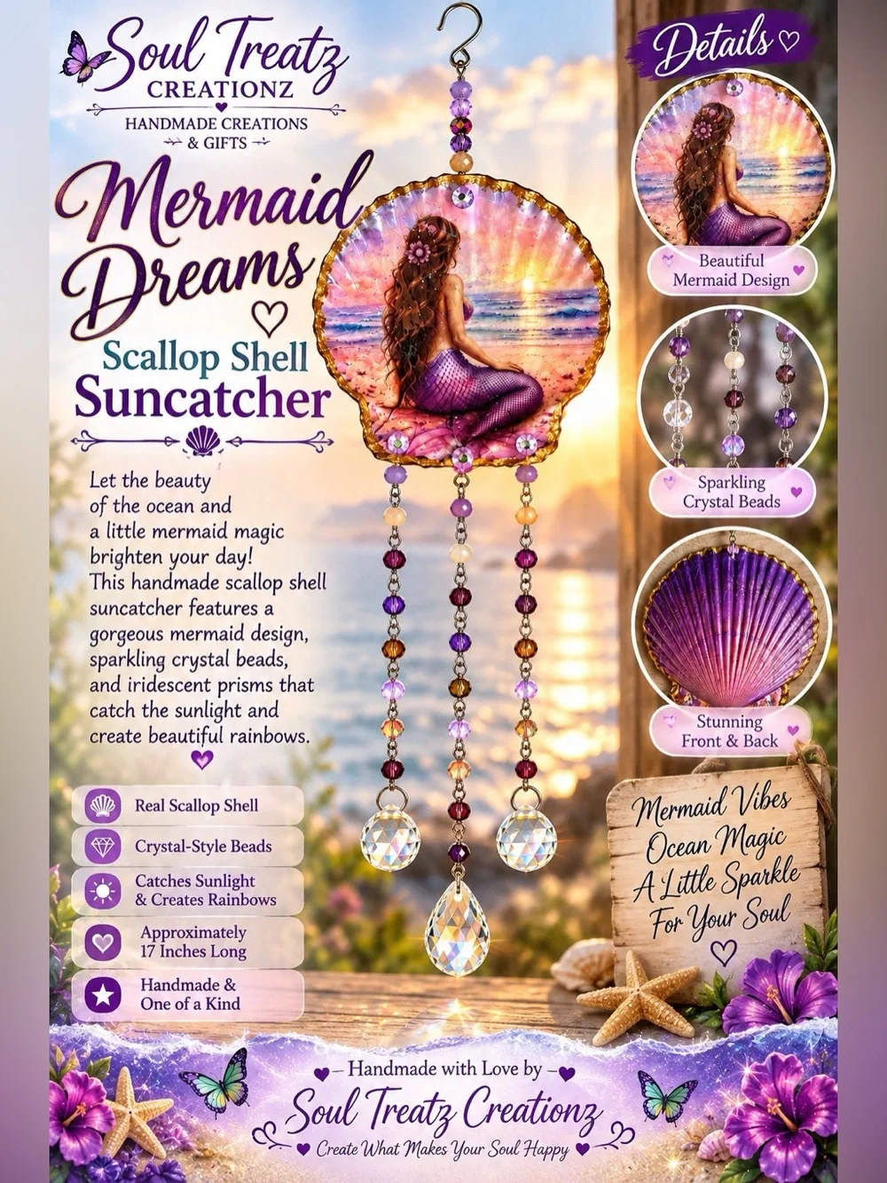 Purple Mermaid Dreams Hanging Crystal Sun Catcher
